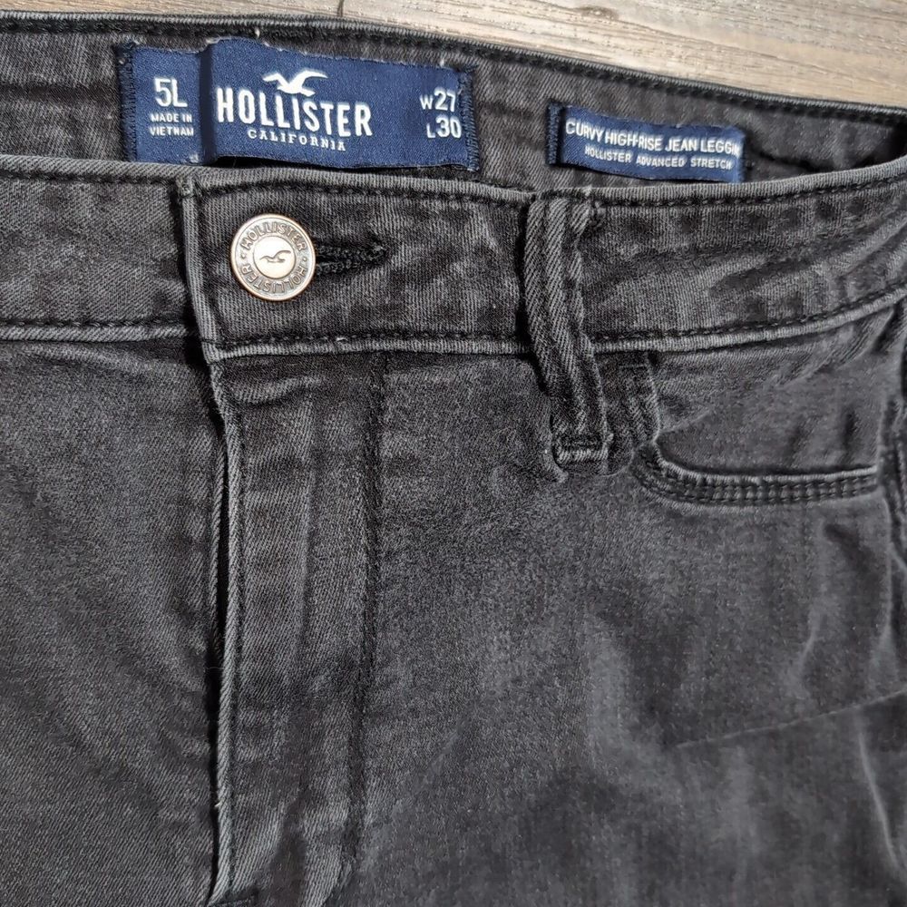 Hollister Curvy High-Rise Jean Legging 5L‎ 27x30 Black Stretch Distressed 25J